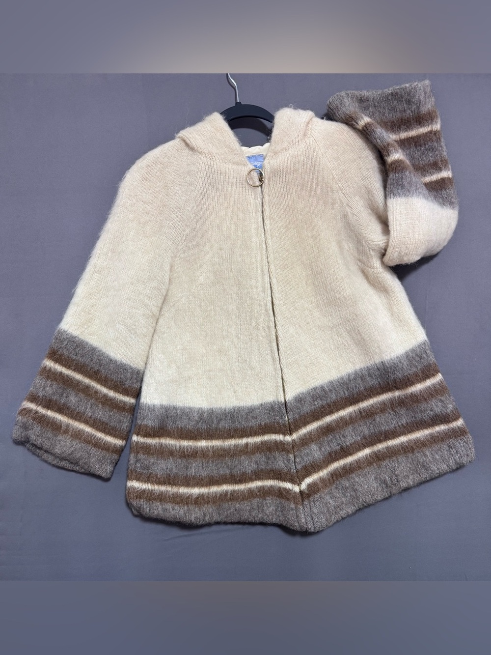 Vtg Eider Knit Icelandic Pure Wool Sweater Jacket Coat Hooded Bell Sleeve Small